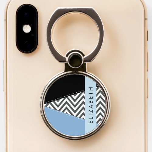 Gray Zigzag Gray Chevron Blue Your Name Phone Ring Stand