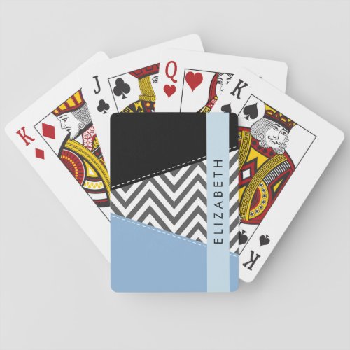 Gray Zigzag Gray Chevron Blue Your Name Poker Cards