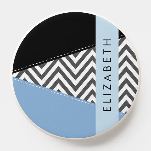 Gray Zigzag Gray Chevron Blue Your Name PopSocket