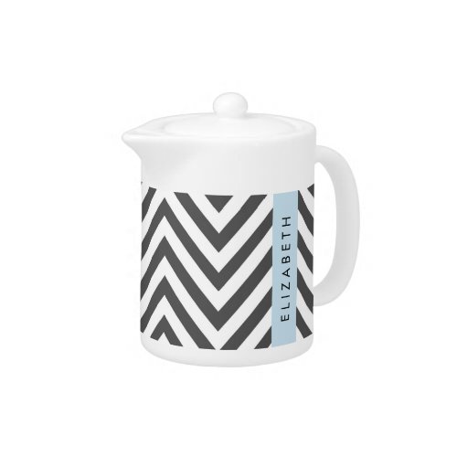 Gray Zigzag Gray Chevron Blue Your Name Teapot