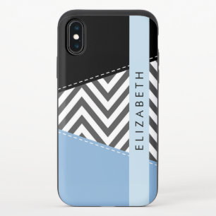 Gray Zigzag, Gray Chevron, Blue, Your Name iPhone X Slider Case