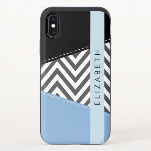 Gray Zigzag Gray Chevron Blue Your Name iPhone X Slider Case