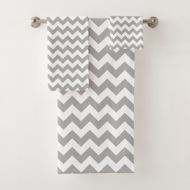 Gray Zigzag, Gray Chevron, Geometric Pattern Bath Towel Set (Insitu)