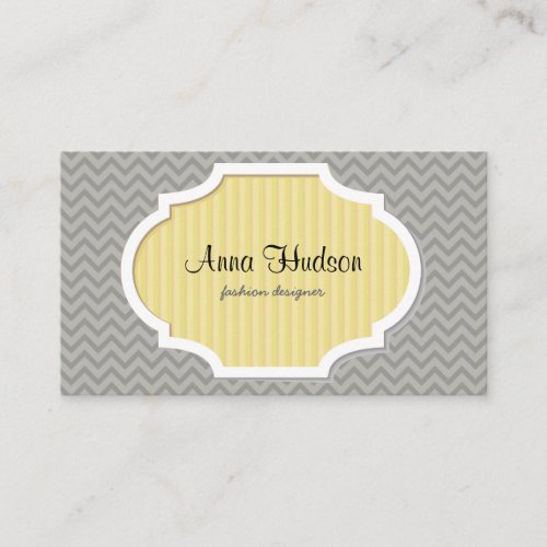Trendy Chic Zig Zag Stripes Lines Gray Yellow Business Card Templates