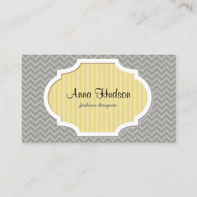 Gray Zigzag, Gray Chevron, Geometric Pattern Business Card (Front)