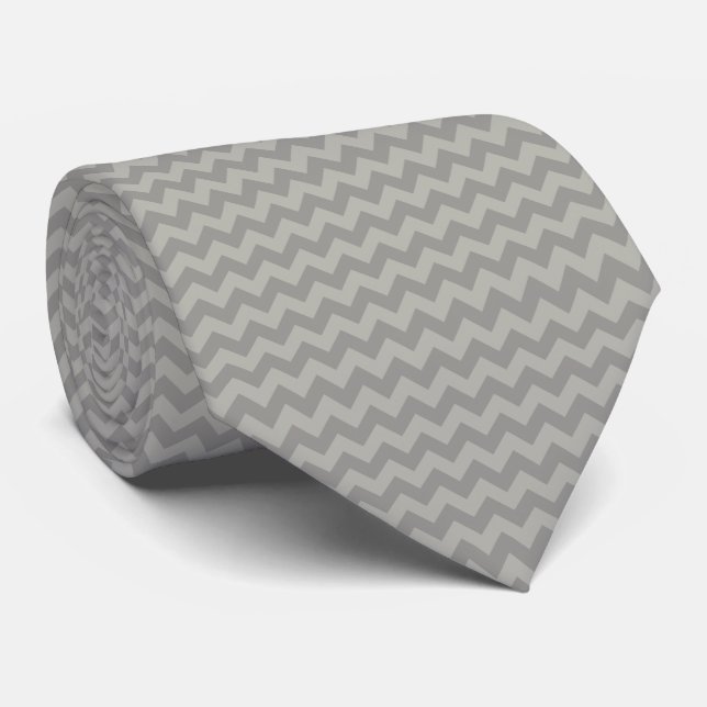Gray Zigzag, Gray Chevron, Geometric Pattern Tie (Rolled)