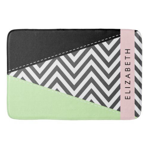 Gray Zigzag Gray Chevron Mint Your Name Bath Mat