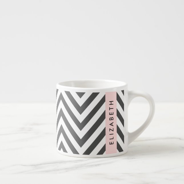 Gray Zigzag, Gray Chevron, Mint, Your Name Espresso Cup (Right)
