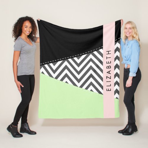 Gray Zigzag Gray Chevron Mint Your Name Fleece Blanket