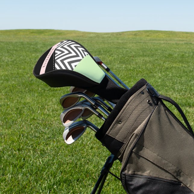 Gray Zigzag, Gray Chevron, Mint, Your Name Golf Head Cover (In Situ)