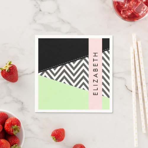 Gray Zigzag Gray Chevron Mint Your Name Napkins