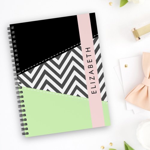 Gray Zigzag Gray Chevron Mint Your Name Notebook