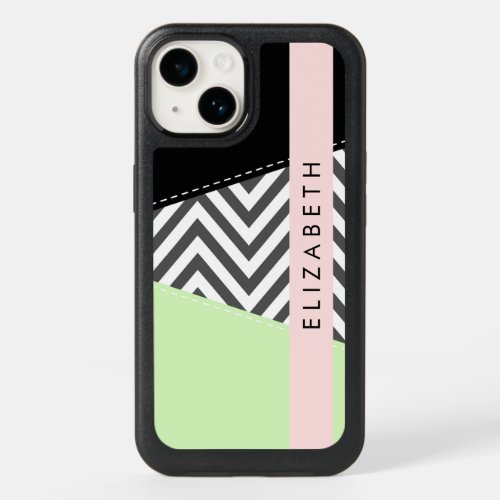 Gray Zigzag Gray Chevron Mint Your Name OtterBox iPhone 14 Case