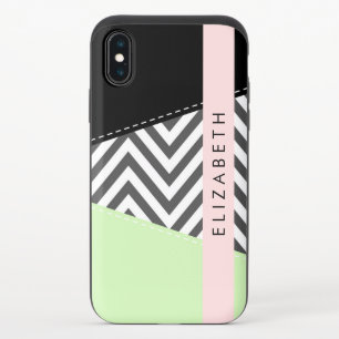 Gray Zigzag, Gray Chevron, Mint, Your Name iPhone X Slider Case