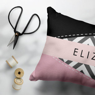 Gray Zigzag, Gray Chevron, Pink, Your Name Accent Pillow