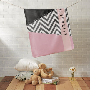 Gray Zigzag, Gray Chevron, Pink, Your Name Baby Blanket