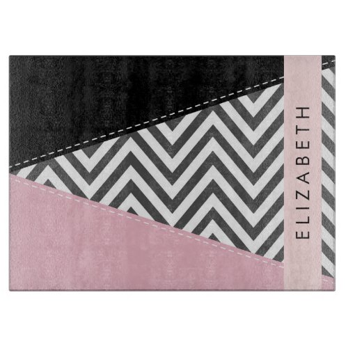 Gray Zigzag Gray Chevron Pink Your Name Cutting Board