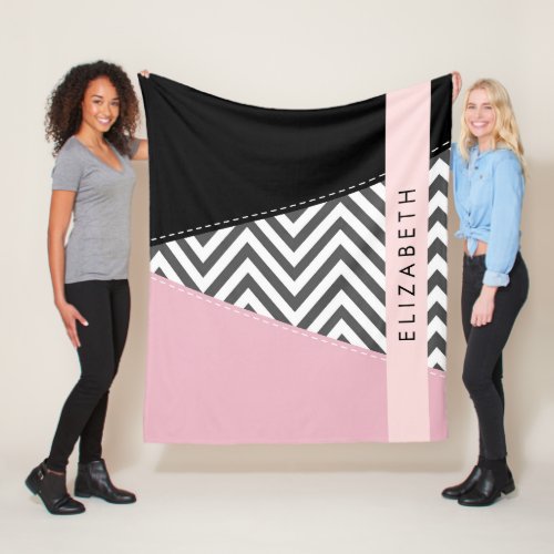 Gray Zigzag Gray Chevron Pink Your Name Fleece Blanket