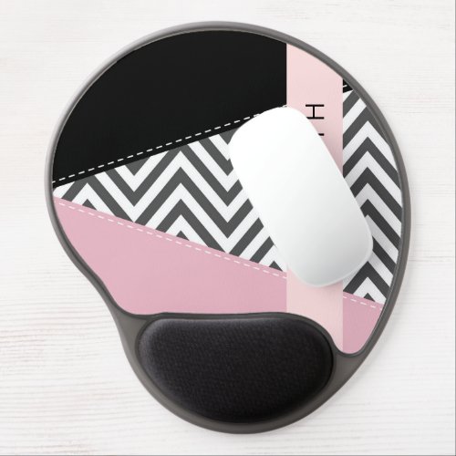 Gray Zigzag Gray Chevron Pink Your Name Gel Mouse Pad