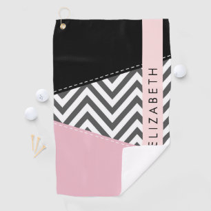 Gray Zigzag, Gray Chevron, Pink, Your Name Golf Towel