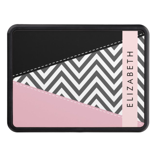 Gray Zigzag, Gray Chevron, Pink, Your Name Hitch Cover (Front)