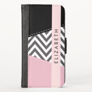 Gray Zigzag, Gray Chevron, Pink, Your Name iPhone X Wallet Case