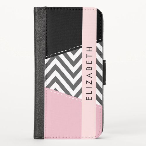 Gray Zigzag Gray Chevron Pink Your Name iPhone X Wallet Case