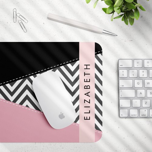 Gray Zigzag Gray Chevron Pink Your Name Mouse Pad