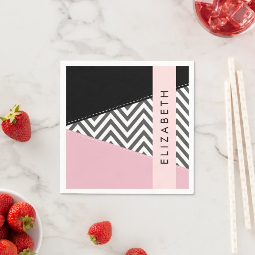 Gray Zigzag Gray Chevron Pink Your Name Napkins