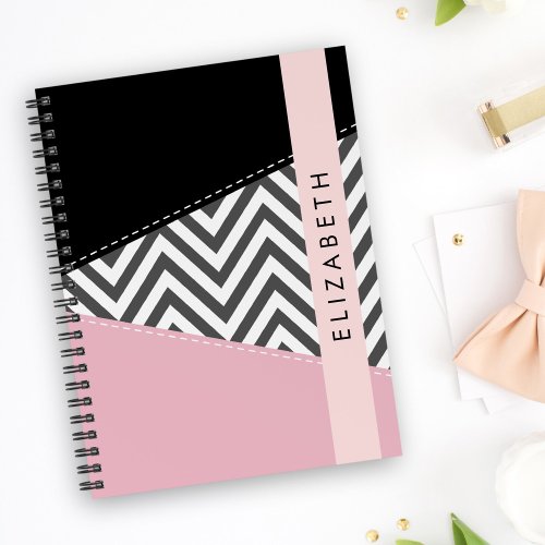 Gray Zigzag Gray Chevron Pink Your Name Notebook