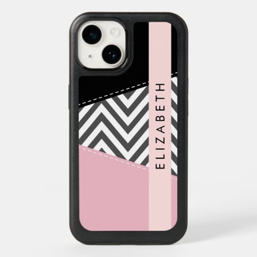 Gray Zigzag Gray Chevron Pink Your Name OtterBox iPhone 14 Case
