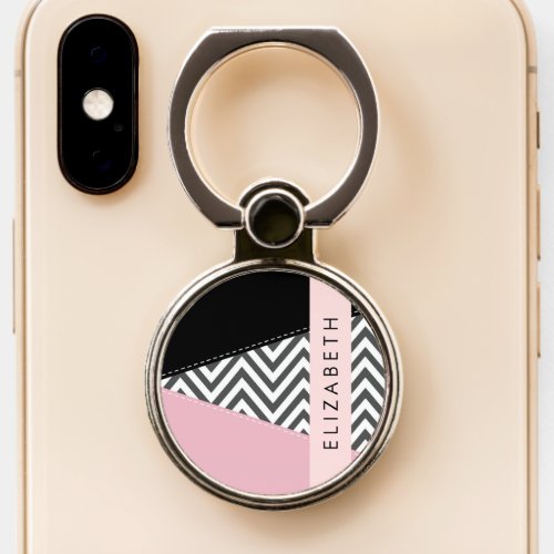 Gray Zigzag Gray Chevron Pink Your Name Phone Ring Stand