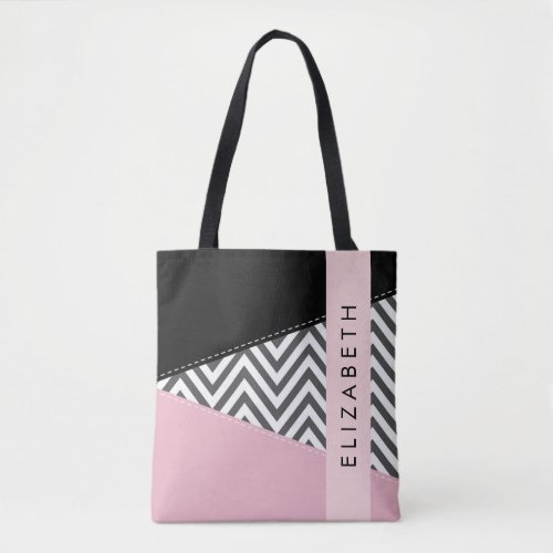 Gray Zigzag Gray Chevron Pink Your Name Tote Bag