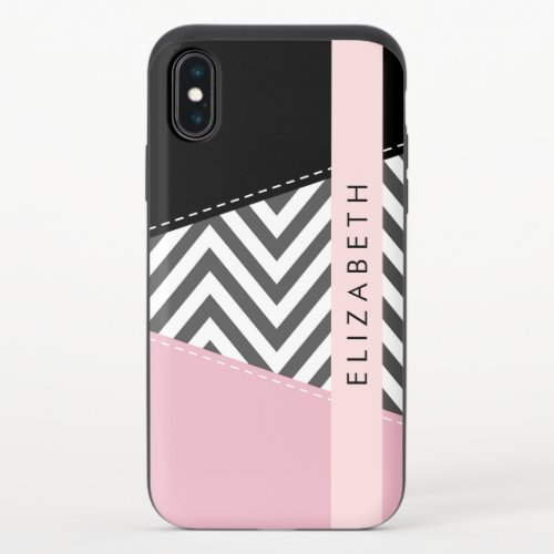Gray Zigzag Gray Chevron Pink Your Name iPhone X Slider Case