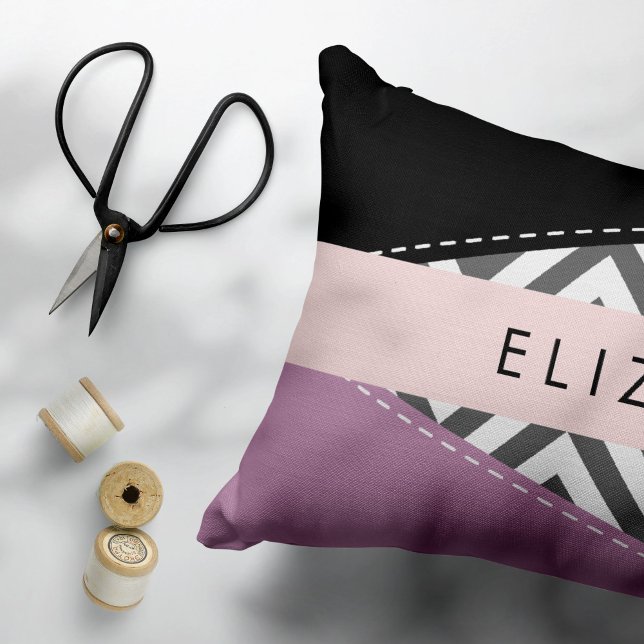 Gray Zigzag, Gray Chevron, Purple, Your Name Accent Pillow (Creator Uploaded)