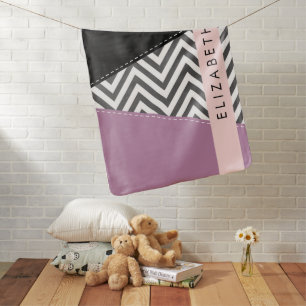 Gray Zigzag, Gray Chevron, Purple, Your Name Baby Blanket