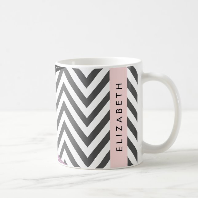 Gray Zigzag, Gray Chevron, Purple, Your Name Coffee Mug (Right)