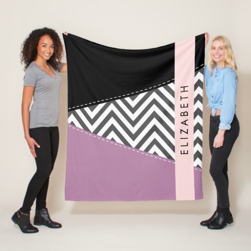 Gray Zigzag Gray Chevron Purple Your Name Fleece Blanket