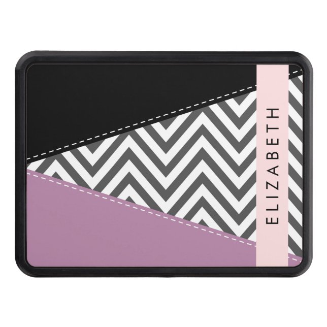 Gray Zigzag, Gray Chevron, Purple, Your Name Hitch Cover (Front)