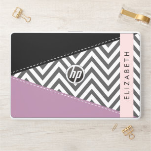 Gray Zigzag, Gray Chevron, Purple, Your Name HP Laptop Skin