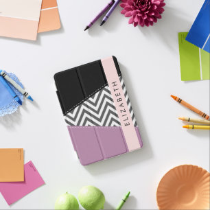 Gray Zigzag, Gray Chevron, Purple, Your Name iPad Mini Cover