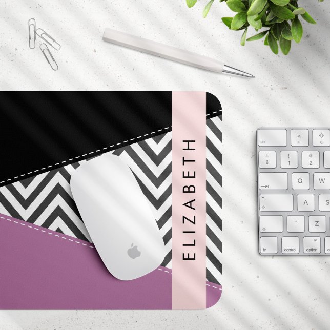 Gray Zigzag, Gray Chevron, Purple, Your Name Mouse Pad (Creator Uploaded)