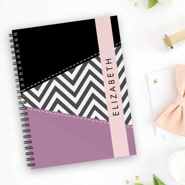 Gray Zigzag, Gray Chevron, Purple, Your Name Notebook (Creator Uploaded)