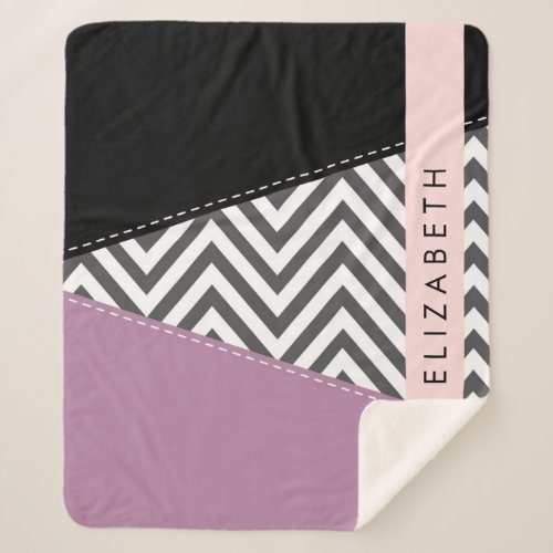 Gray Zigzag Gray Chevron Purple Your Name Sherpa Blanket