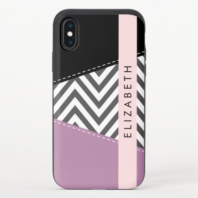 Gray Zigzag, Gray Chevron, Purple, Your Name Uncommon iPhone Case (Back)
