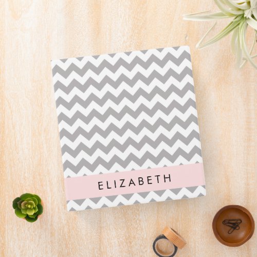 Gray Zigzag Gray Chevron Wave Pattern Your Name 3 Ring Binder