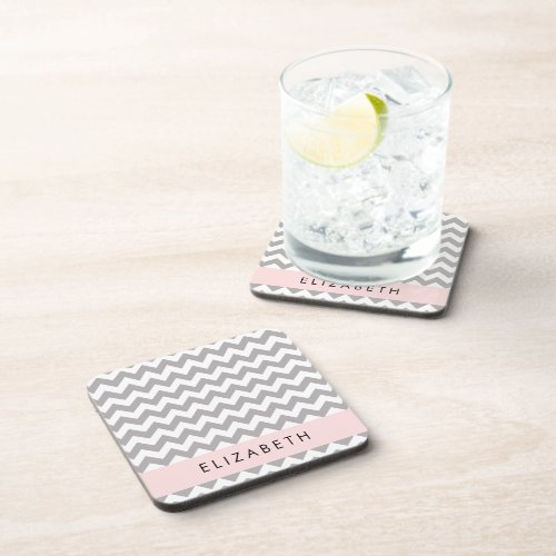 Gray Zigzag Gray Chevron Wave Pattern Your Name Beverage Coaster