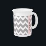 Gray Zigzag, Gray Chevron, Wave Pattern, Your Name Beverage Pitcher<br><div class="desc">Elegant,  stylish and sophisticated zigzag (chevron) pattern in gray and white color. Modern and trendy gift,  perfect for the zigzag lover in your life. Personalize by adding your name,  nickname,  monogram or initials.</div>