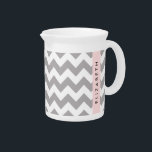 Gray Zigzag, Gray Chevron, Wave Pattern, Your Name Beverage Pitcher<br><div class="desc">Elegant,  stylish and sophisticated zigzag (chevron) pattern in gray and white color. Modern and trendy gift,  perfect for the zigzag lover in your life. Personalize by adding your name,  nickname,  monogram or initials.</div>