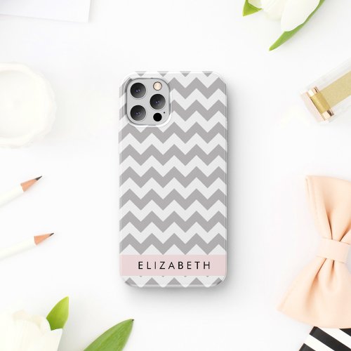 Gray Zigzag Gray Chevron Wave Pattern Your Name iPhone 12 Pro Case